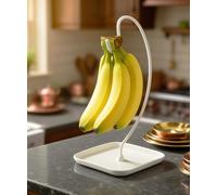 VROOMIUM Banana Holder Stand with Ceramic Bowl - Holds Up to 5 Pounds Bananas, Hassle-free Cleaning, Stylish and Chic Design Banana Rack, White
