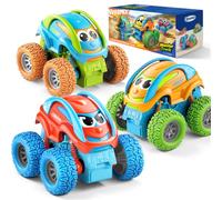 Vroomix 3 Pack Flip Stunt Monster Truck Toys for 2 3 4 Year Old Boys Gifts | 360° Flip Stunt Pull Back Cars, Interactive Shake & Roll Cartoon Cars Toys, Toddler Toys Kids Play Vehicles Birthday Gifts