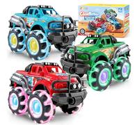 Vroomix 3 Pack Monster Truck Toys for 1 2 3+ Year Old Boys - Toy Truck with Flashing LED Wheels - Light-Up Cars for Toddlers - Birthday Gift for Boys Girls - Friction-Powered