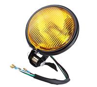 Vroomoto 5, Round, Motorcycle Headlight Headlamp, Super Bright Front Headlight, Metal Shell & Glass Lens, Aftermarket, Long Service Life, High Low Beam, Visibility, Easy (Black shell yellow glass