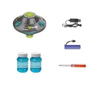 Vroomoto Bubble Machine Automatic Rotating Disc Bubble Blower Colorful Lights Music Obstacle Avoidance Function Flying Saucer Toys Indoor Outdoor Birthday Party Kids Maker (Gray)