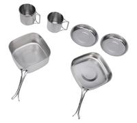 Vroomoto Camping Cookware Set Camp Cooking Set Picnic Cookware 6 Pcs Stainless Steel Pots Plates Cups Stackable Portable for 2-3 People Outdoor Picnic Hiking (CW 304 6 piece lunch box)