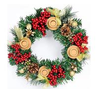 Vroomoto Christmas Advent Wreath Advent Candle Holder Wreath Ring 12 in Artificial Placeholder 4 Candle Cups Ribbon Pinecone Berries Bowknot for Table Mantel Decor (Berries)
