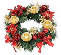Vroomoto Christmas Advent Wreath Advent Candle Holder Wreath Ring 12 in Artificial Placeholder 4 Candle Cups Ribbon Pinecone Berries Bowknot for Table Mantel Decor (Red Flower)
