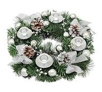 Vroomoto Christmas Advent Wreath Advent Candle Holder Wreath Ring 12 in Artificial Placeholder 4 Candle Cups Ribbon Pinecone Berries Bowknot for Table Mantel Decor (Silver)