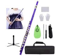 Vroomoto Closed Hole Flute C Flute Concert 16 Keys Plated Cupronickel Instrument Bright Purple Surface Leather Pad Needle Spring with Carry Case Stand Gloves Cloth Rod Screwdriver (Purple)