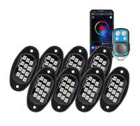 Vroomoto LED Rock Lights Off Road Lights Underbody 8pcs Multicolor 16 Million Colors APP BT Control Music Sync IP68 150 Degree Beam for SUV ATV UTV Truck (8pcs with 4key remote controller)
