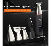 Vroomoto Men's Hair Clipper Set Men's Trimmer Kit Grooming Set 5-in-1 USB Rechargeable 600mAh LED Display with 5 Replaceable Cutting Heads for Wet and Dry Use