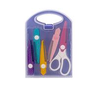 Vroomoto Paper Scissors Decorative Craft Scissors Pattern 5 Pairs Interchangeable Blades Storage Box Safe for Kids Scrapbooking Paper Quilling School Crafts