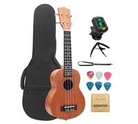 Vroomoto Peach Core Wood Ukulele 21 Inch Beginner Kit With Tuner Strap Capos Picks Portable Bag Ukelele Practice Kids Adults