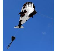Vroomoto Whale Kite Whale Kite Parafoil 3D Large 4 X 7ft Frameless Soft Parafoil Easy Steady Flight with 30m Flying Line Storage Bag for Stunt Flying Fun (Black & White)
