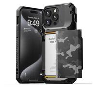 VRS DESIGN Compatible with iPhone 15 Pro Max Case with Card Holder [Damda Glide Pro], Sturdy Semi Auto 4-Card Slot, High Durability & Style Designed for iPhone 15 Pro Max (2023) Camo Black