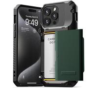 VRS DESIGN Compatible with iPhone 15 Pro Max Case with Card Holder [Damda Glide Pro], Sturdy Semi Auto 4-Card Slot, High Durability & Style Designed for iPhone 15 Pro Max (2023) Metallic Green