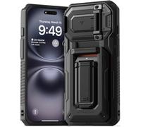 VRS DESIGN Origin Wallet Card Holder Case [3 Cards] for iPhone 16 (2024), Rugged Semi-Automatic 3-Card Slot & Kickstand Case (Matte Black)