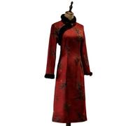 VRTTAA Women'S Long Sleeve Cheongsam - Chinese Style Cheongsam Autumn Winter Stand Collar Temperament Traditional Velvet Wedding Prom Party Qipao Dress,Red,4Xl