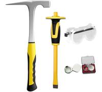 VRTYVEYBB 4 Piece Geology Rock Pick Hammer Set with Chisel, 32oz All-Steel Construction, ABS Plastic Base, Square Head & Pointed Tip for Rock Hounding and Fieldwork