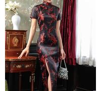 VRTYVEYBB Classic Chinese Qipao Brocade Dress for Stylish Women, Perfect for Events and Performances (XXL Black)