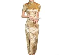 VRTYVEYBB Classic Chinese Qipao Brocade Dress for Stylish Women, Perfect for Events and Performances (XXL Gold)