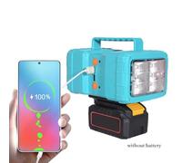 VRTYVEYBB LED work light with lithium battery for outdoor and workshop use, 180x130x140 mm, ABS housing, 2× USB charging ports, for BL1830/BL1840/BL1815 and Dayi A3/2106