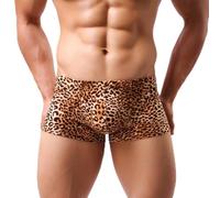 VRTYVEYBB Men's Leopard Print Boxer Briefs Breathable Low Rise Underwear with Bulge Pouch for Ultimate Comfort (M Yellow)