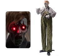 VRTYVEYBB Outdoor Electric Halloween Zombie Decoration With Cat, 190cm Animated Overalls Featuring Motion Activated Movements, Glowing Eyes, And Spooky Sounds