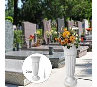 VRTYVEYBB Resin flower pot for graves and memorial services, white/dark green, 10.6 x 31 cm, with 2 bottle holders and 2 bases