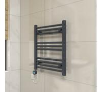 Vruc Anthracite Straight Prefilled Electric Heated Towel Rail Radiator 600X500mm With 400W Thermostatic Wifi Heating Element