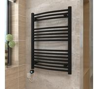 Vruc Black Curved Prefilled Electric Heated Towel Rail Radiator 800X600mm With 400W Thermostatic Heating Element