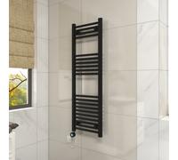 Vruc Black Straight Prefilled Electric Heated Towel Rail 1200X400mm With 600W Thermostatic Heating Element