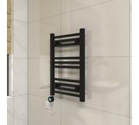 Vruc Black Straight Prefilled Electric Heated Towel Rail 600X400mm With 200W Thermostatic Heating Element