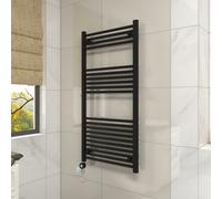 Vruc Black Straight Prefilled Electric Heated Towel Rail Radiator 1200X600mm With 600W Thermostatic Wifi Heating Element