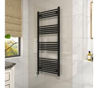 Vruc Black Straight Prefilled Electric Heated Towel Rail Radiator 1400X600mm With 800W Thermostatic Wifi Heating Element