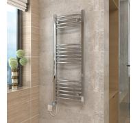 Vruc Chrome Curved Prefilled Electric Heated Towel Rail Radiator 1000X400mm With 400W Thermostatic Heating Element