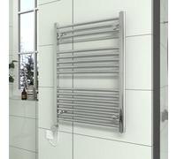 Vruc Chrome Straight Prefilled Electric Heated Towel Rail Radiator 800X600mm With Thermostatic Heating Element