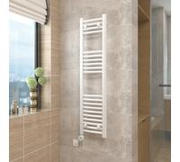 Vruc White Curved Prefilled Electric Heated Towel Rail Radiator 1200X300mm With 600W Thermostatic Heating Element