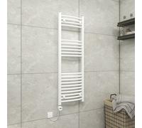 Vruc White Curved Prefilled Electric Heated Towel Rail Radiator 1200X400mm With Thermostatic Heating Element