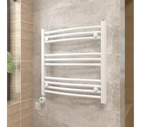 Vruc White Curved Prefilled Electric Heated Towel Rail Radiator 600X600mm With 400W Thermostatic Wifi Heating Element