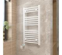 Vruc White Curved Prefilled Electric Heated Towel Rail Radiator 800X400mm With 400W Thermostatic Heating Element