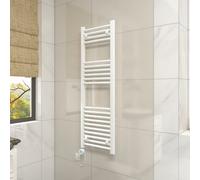 Vruc White Straight Prefilled Electric Heated Towel Rail 1200X400mm With 600W Thermostatic Heating Element