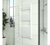 Vruc White Straight Prefilled Electric Heated Towel Rail Radiator 1200X500mm With Thermostatic Heating Element