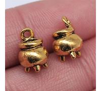 VRUESH 30pcs 3 Colors Halloween Witch Cauldron Cooking Pot Censer Charm Metal Charms For Making 9x12mm-Antique Gold Plated