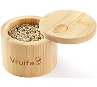 VRUIFA Bamboo Salt Container, Salt Box with Magnetic Swivel Lid and Spoon, Salt Cellar for Storage Pepper, Table Salt, Gourmet Salts, Spice, Sugar, 6 oz