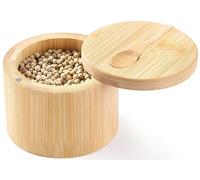 VRUIFA Bamboo Salt Container, Salt Box with Magnetic Swivel Lid and Spoon, Salt Cellar for Storage Pepper, Table Salt, Gourmet Salts, Spice, Sugar, 6 oz