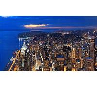 vrupi 20x12ft Dusk Riverside Modern City Panorama Cityscape Backdrop Vinyl Golden Sunset Glow New York City Rooftop Skyscrapers Nightscape Background Landscape Wallpaper Event Activities Shoot