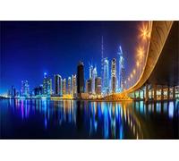 vrupi 5x3ft Beautiful New York City Nightscape Backdrop Vinyl Overpass Across The Still Lake Metropolis Skyscrapers Reflect On The Water Background Event Activities Shoot Landscape Wallpaper