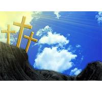 vrupi 5x3ft Vinyl Easter Photography Background Golden Cross Above The Mountain Dazzling Golden Sunshine Light Rays Blue Sky White Clouds Backdrop Christianity Symbol Belief Church Mural Jesus
