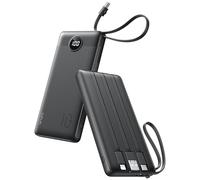 VRURC 10000mAh Power Bank With Built in Cables,USB C Battery Pack Portable Charger with 5 Outputs 2 Inputs Powerbank LED Display compatible with iPhone 17 16 15 14, Samsung,Android-Dark(1 Pack)