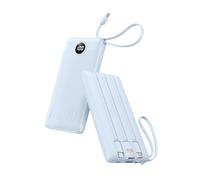VRURC 10000mAh Power Bank With Built-in 4 Cables, Slim Portable Charger | USB C Battery Pack with 5 Outputs 2 Inputs, Powerbank with LED Display Compatible with iPhone, Samsung, Light Blue(1 Pack)