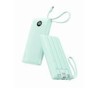 VRURC 10000mAh Power Bank With Built-in 4 Cables, Slim Portable Charger | USB C Battery Pack with 5 Outputs 2 Inputs, Powerbank with LED Display Compatible with iPhone, Samsung, Green(1 Pack)