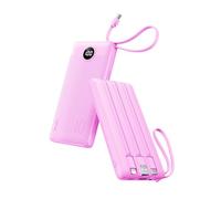 VRURC 10000mAh Power Bank With Built-in 4 Cables, Slim Portable Charger | USB C Battery Pack with 5 Outputs 2 Inputs, Powerbank with LED Display Compatible with iPhone, Samsung, Purple(1 Pack)